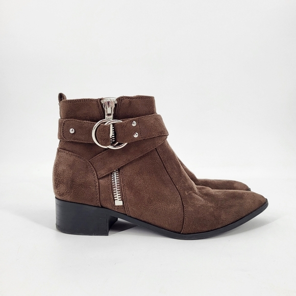 Nine West Suede Look Pointed Toe Ankle Booties Heel Zip Up Brown Size 9 - Picture 1 of 9